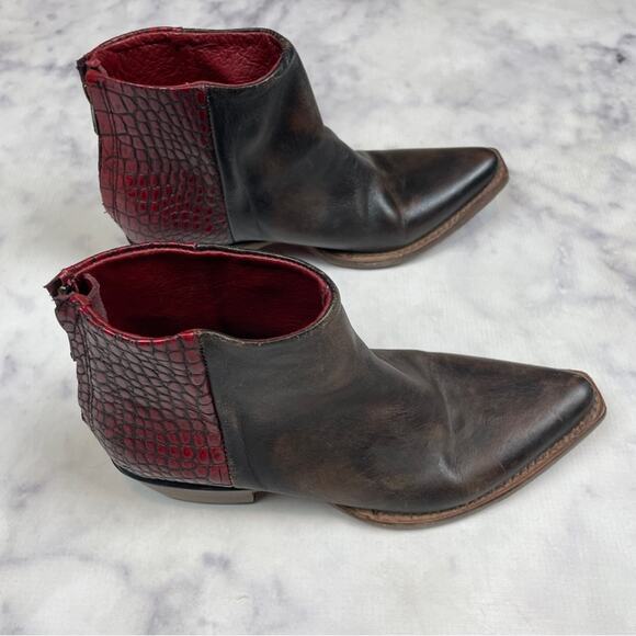 Freebird by Steven Rule Leather + Croc Embossed Ankle Booties - Picture 3 of 11